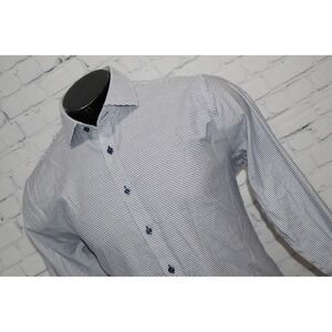 Twillory Dress Shirt Mens Large 16.5 34/35 Blue White Trim Fit Safe Cotton